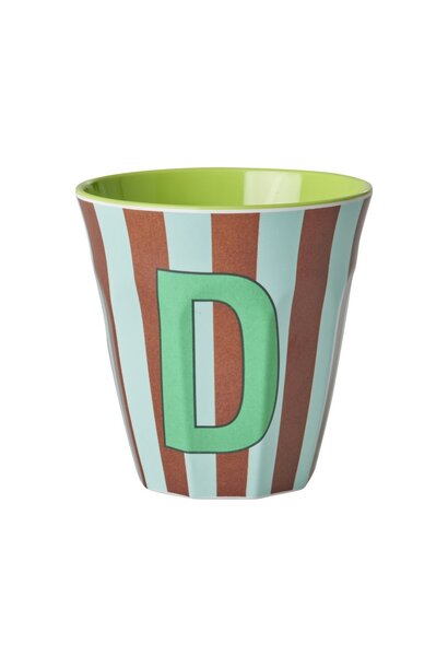 Melamine cup letter D Stripes multicolor blue medium