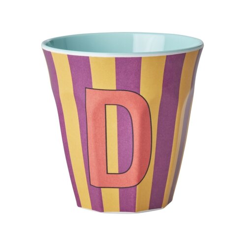 Rice Melamine cup letter D Stripes multicolor pink medium