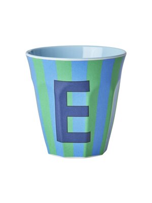 Rice Melamine cup letter E Stripes multicolor blue medium
