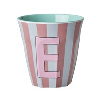 Melamine cup letter E Stripes multicolor pink medium
