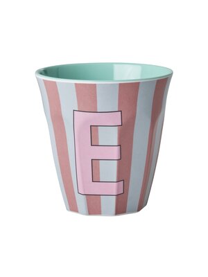 Rice Melamine beker letter E Stripes multicolor pink medium