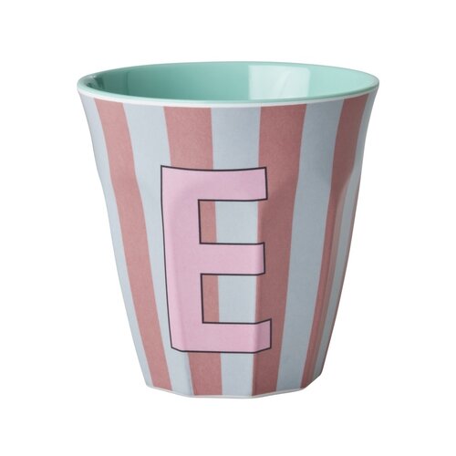 Rice Melamin Tasse Buchstabe E Stripes multicolor pink medium