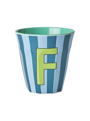 Rice Melamine cup letter F Stripes multicolor blue medium