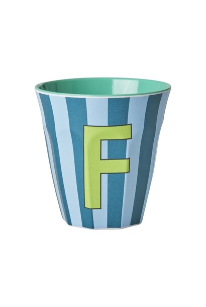 Melamin Tasse Buchstabe F Stripes multicolor blue medium