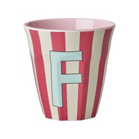 Melamine cup letter F Stripes multicolor pink medium