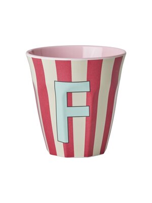 Rice Melamine cup letter F Stripes multicolor pink medium