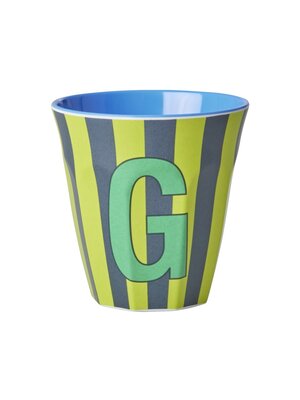 Rice Melamine cup letter G Stripes multicolor blue medium