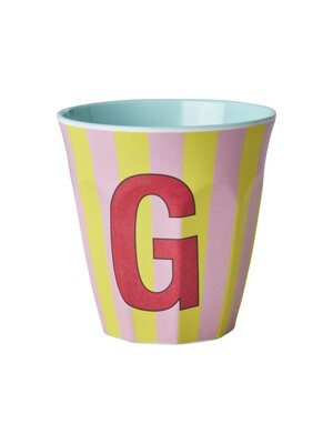 Rice Melamine cup letter G Stripes multicolor pink medium