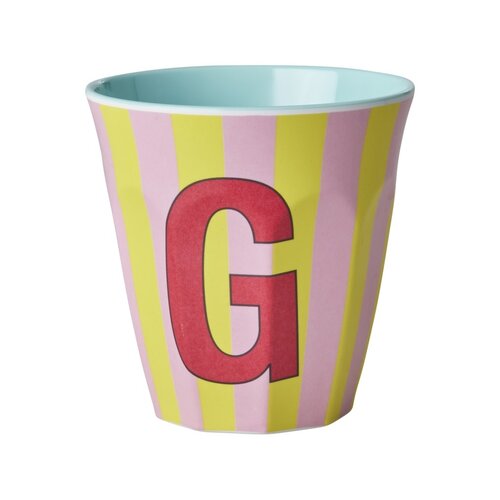 Rice Melamine cup letter G Stripes multicolor pink medium