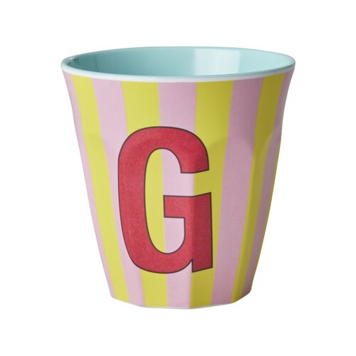 Rice Melamine beker letter G Stripes multicolor pink medium