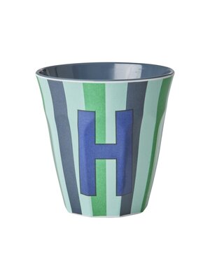 Rice Melamine cup letter H Stripes multicolor blue medium