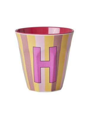 Rice Melamine cup letter H Stripes multicolor pink medium