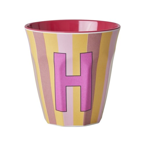 Rice Melamine cup letter H Stripes multicolor pink medium