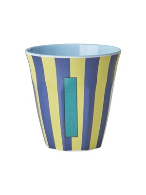 Rice Melamine cup letter I Stripes multicolor blue medium