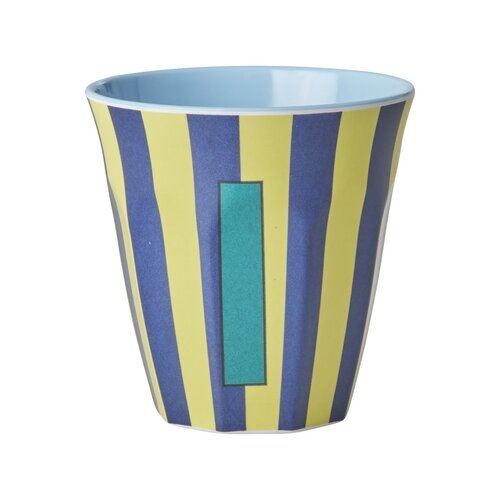 Rice Melamine beker letter I Stripes multicolor blue medium