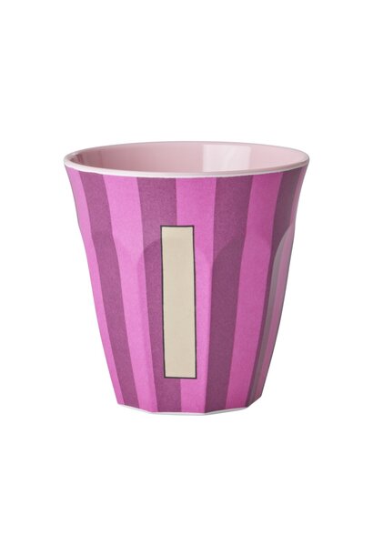 Melamine beker letter I Stripes multicolor pink medium