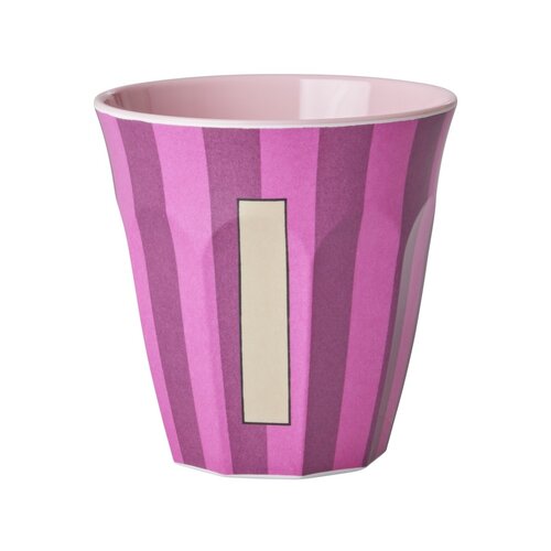 Rice Melamine cup letter I Stripes multicolor pink medium