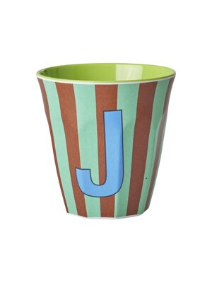 Rice Melamine cup letter J Stripes multicolor blue medium