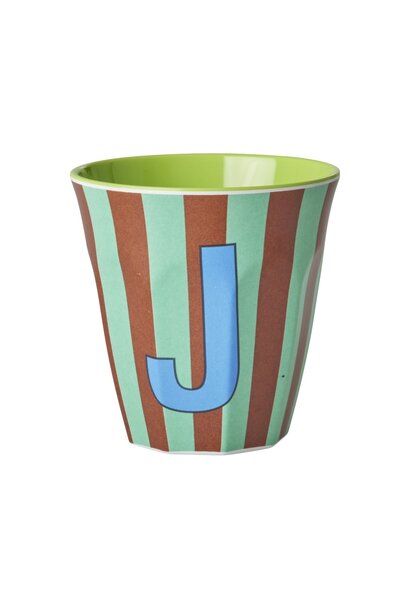 Melamine beker letter J Stripes multicolor blue medium