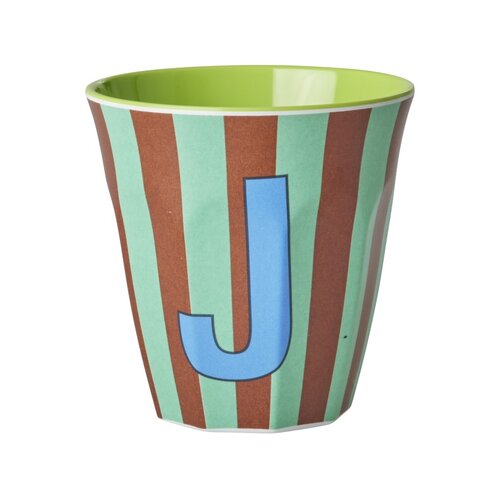 Rice Melamine beker letter J Stripes multicolor blue medium