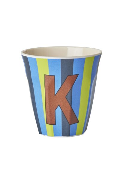 Melamine beker letter K Stripes multicolor blue medium