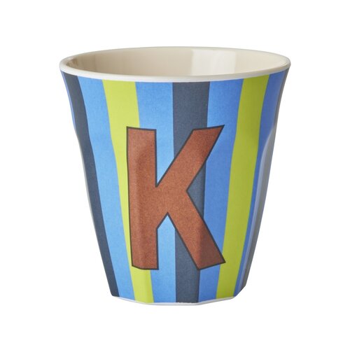 Rice Melamine cup letter K Stripes multicolor blue medium