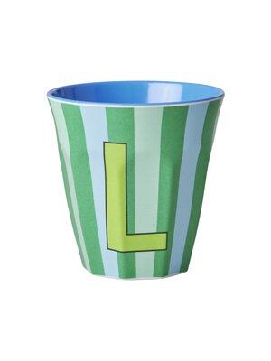 Rice Melamine cup letter L Stripes multicolor blue medium