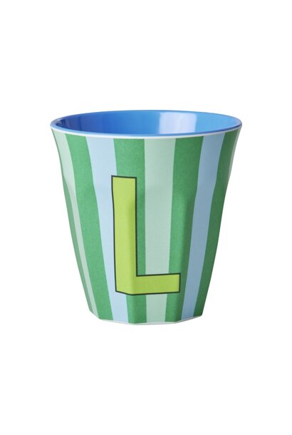 Melamine beker letter L Stripes multicolor blue medium