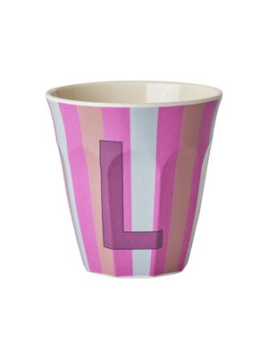Rice Melamine cup letter L Stripes multicolor pink medium