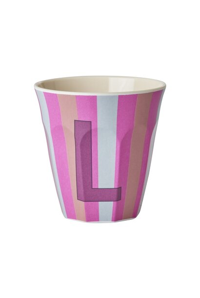 Melamine beker letter L Stripes multicolor pink medium