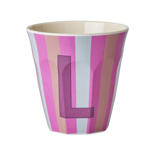 Rice Melamine beker letter L Stripes multicolor pink medium