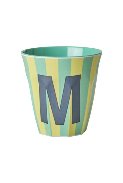 Melamine beker letter M Stripes multicolor blue medium
