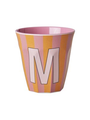 Rice Melamine beker letter M Stripes multicolor pink medium