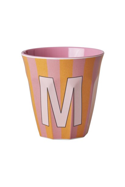 Melamine beker letter M Stripes multicolor pink medium
