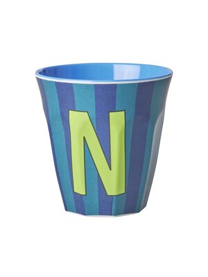 Rice Melamine cup letter N Stripes multicolor blue medium