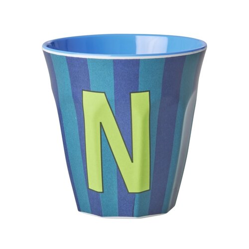 Rice Melamine cup letter N Stripes multicolor blue medium