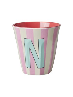Rice Melamine cup letter N Stripes multicolor pink medium