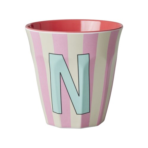 Rice Melamine beker letter N Stripes multicolor pink medium