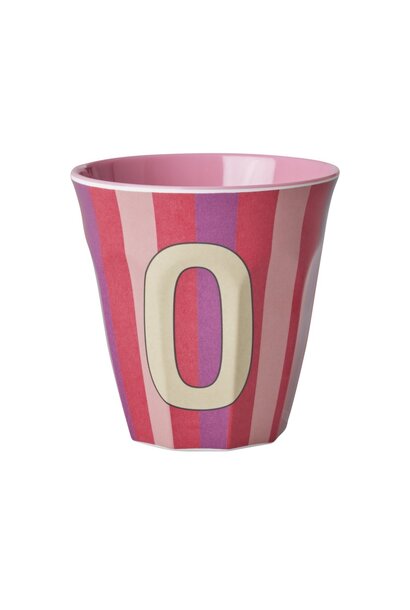 Melamine beker letter O Stripes multicolor pink medium