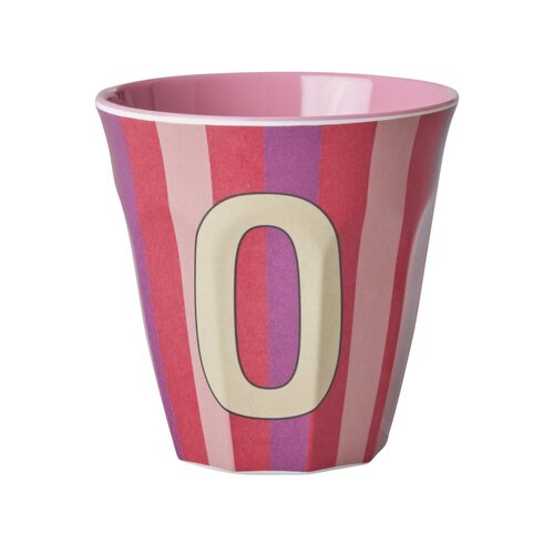 Rice Melamine cup letter O Stripes multicolor pink medium
