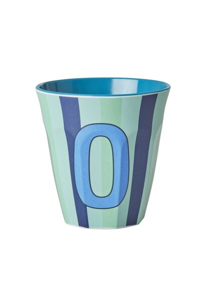 Melamine beker letter O Stripes multicolor blue medium