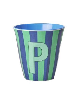 Rice Melamine cup letter P Stripes multicolor blue medium