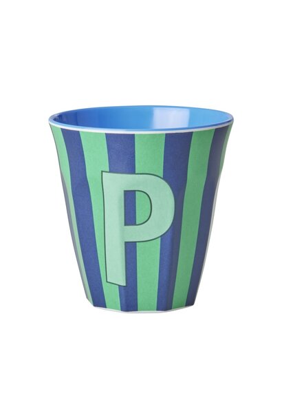 Melamine beker letter P Stripes multicolor blue medium
