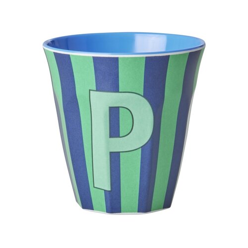 Rice Melamine cup letter P Stripes multicolor blue medium