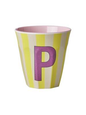 Rice Melamine beker letter P Stripes multicolor pink medium