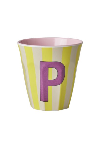 Melamine beker letter P Stripes multicolor pink medium