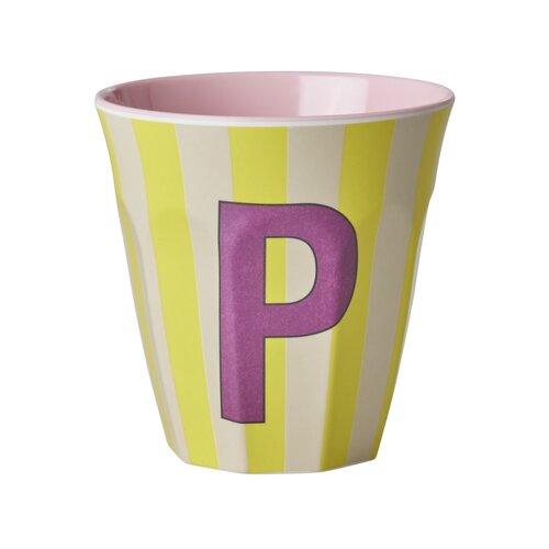 Rice Melamine cup letter P Stripes multicolor pink medium