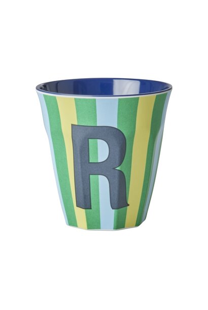 Melamine beker letter R Stripes multicolor blue medium