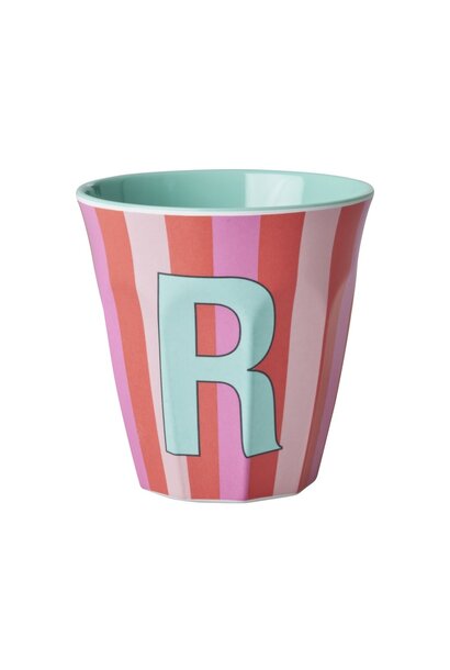 Melamine beker letter R Stripes multicolor pink medium