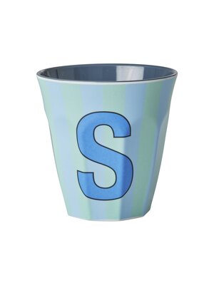 Rice Melamine beker letter S Stripes multicolor blue medium